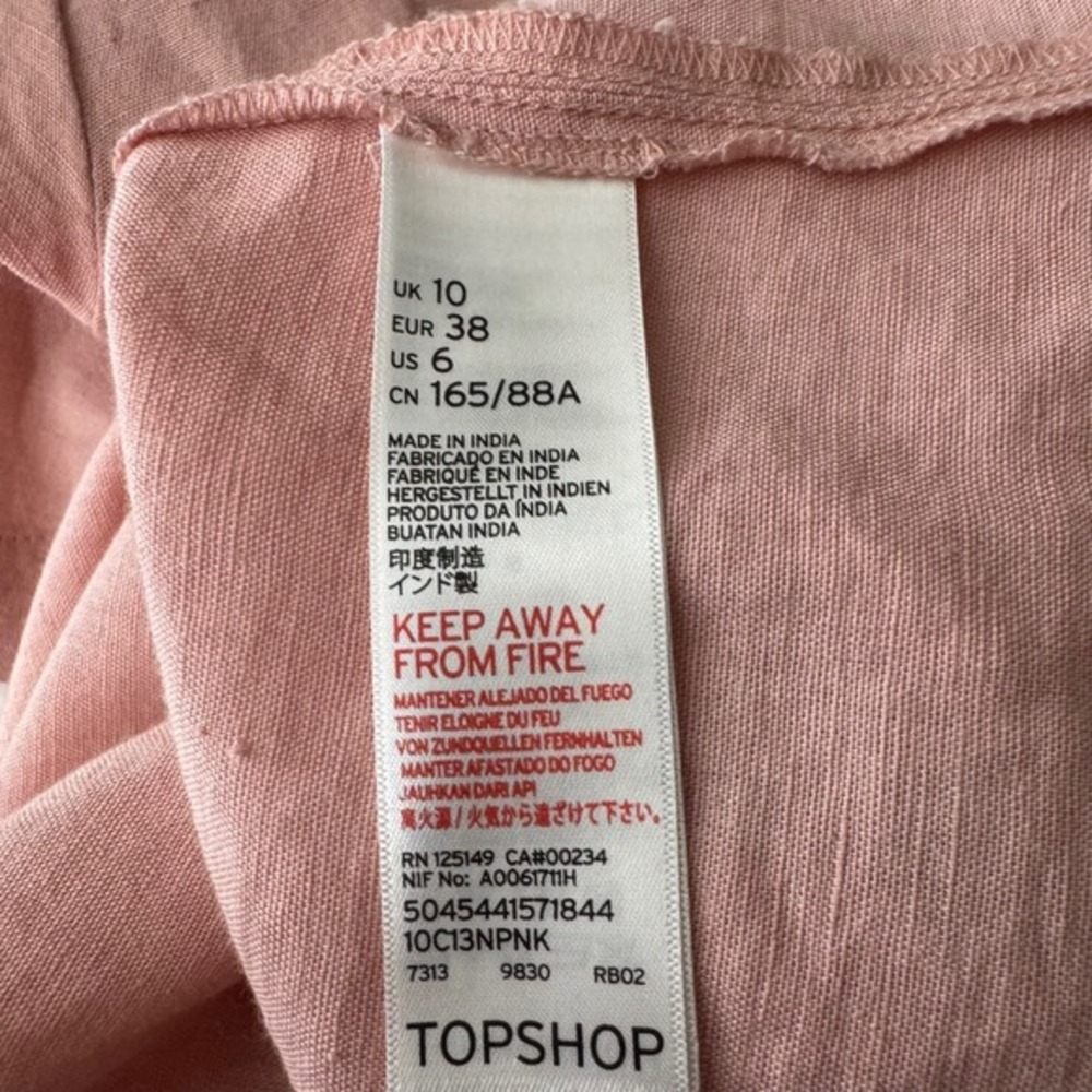 TOPSHOP Pink Linen Blend Button Front Flutter‎ Sleeve Mini Dress Size US 6 - Picture 8 of 8